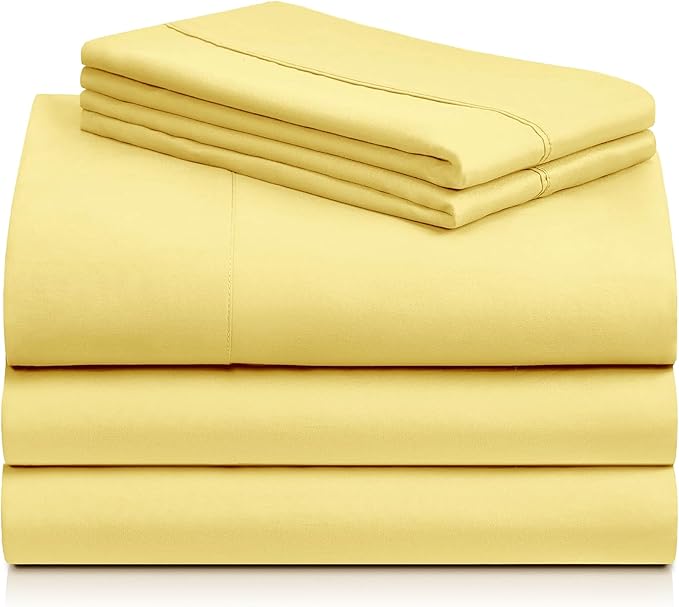 LuxClub 5 PC Sheet Set Bed Sheets Deep Pockets 16" Eco Friendly Wrinkle Free Cooling Machine Washable Hotel Bedding Silky Soft - Lemon Split King