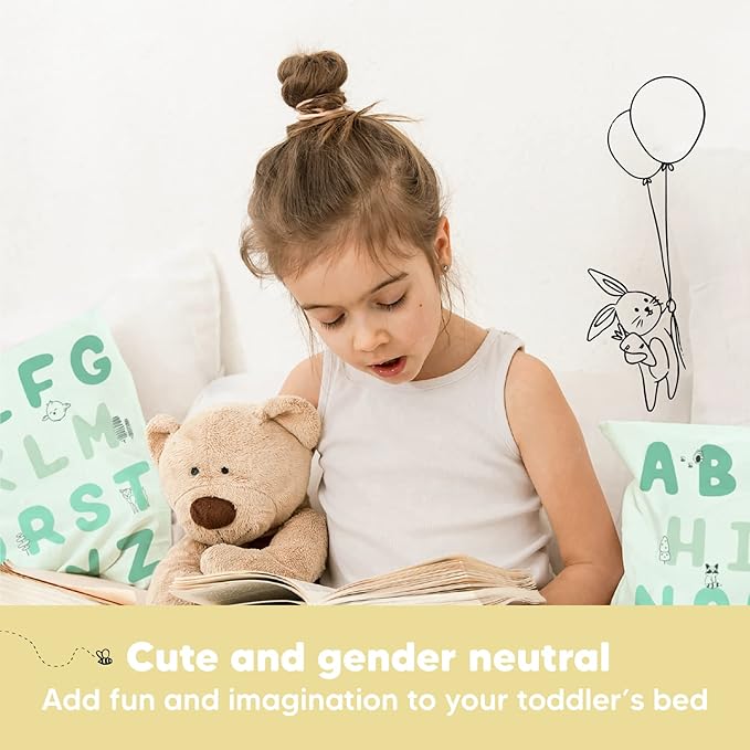 Toddler Pillow with Pillowcase - 13x18 My Little Dreamy Kids Travel Bed Pillows for Sleeping, Organic Cotton Small Pillowcase, Soft & Breathable, Machine Washable, Toddlers 2-5 years old (KeaABC Mint)