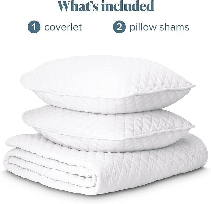 Bare Home Coverlet Set - Full/Queen - Lightweight Bed Decor - Comforter Alternative - All-Season Quilted Bedspread (Full/Queen, White)