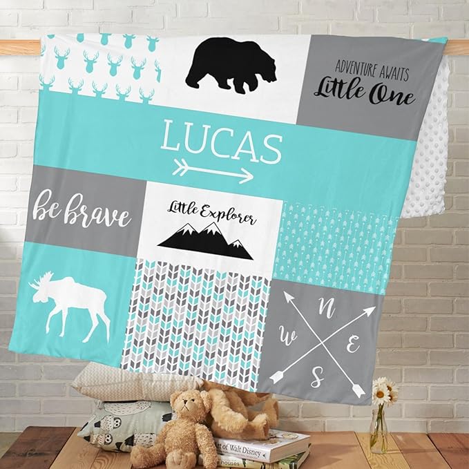 Custom Baby Blanket with Name, Thin Breathable Custom Blanket for Kids Soft Flanne Swaddle Blankets Personalized Baby Gifts for Infant Newborn Shower, Blue Fog