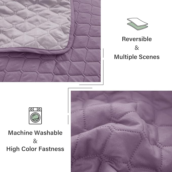 Exclusivo Mezcla Reversible Full Queen Quilt Bedding Set with Pillow Shams, Lightweight Quilts Queen Size, Soft Bedspreads Bed Coverlets for All Seasons - (Dusty Lavender, 90"x96")