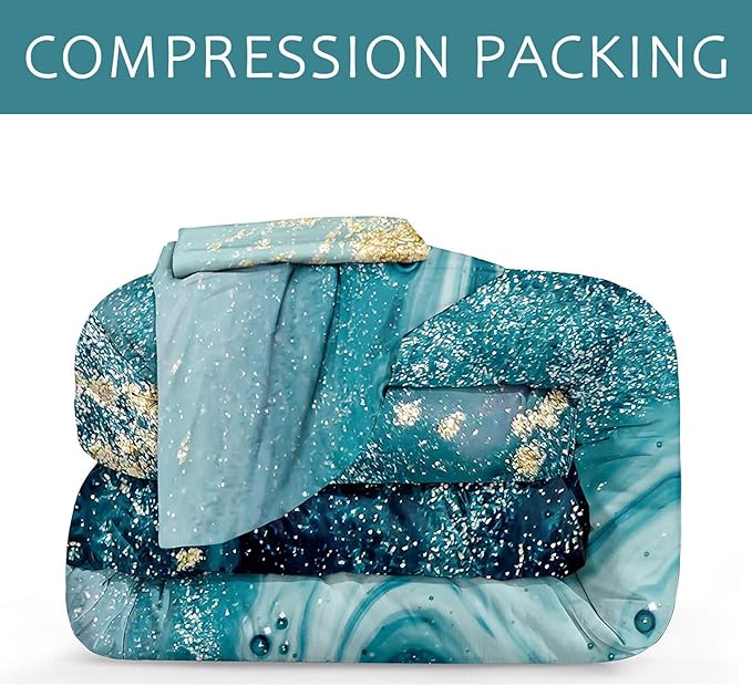 Bedbay Blue Marble Comforter King Size Blue and Gold Marble Bedding Set for Women Adults Western Bedroom Decor Aesthetic Watercolor Quilt Set 3 Pcs Soft Microfiber Duvet Set