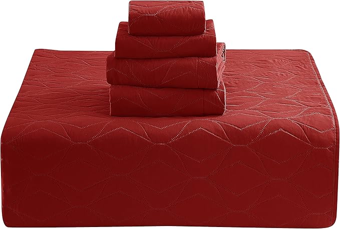 Hearth & Harbor Quilts Queen Size - All Season Bedspread Coverlet Set, Pinsonic Weave Lightweight Bedding Set - 5 Piece Queen Quilt Set with Pillow Shams, Ellipse - Burgundy