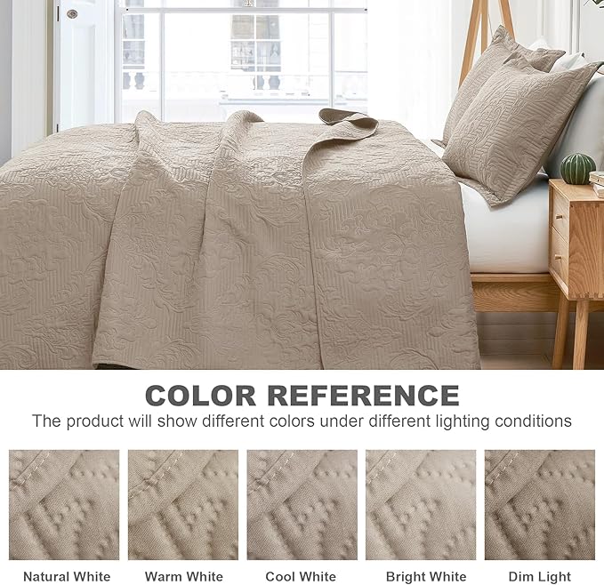 Hansleep Taupe Quilt Twin Size - Damask Ultrasonic All Season Bedspread Twin, Soft Lightweight Coverlet Bedding Set, 2 Pieces (1 Quilt, 1 Pillow Sham)