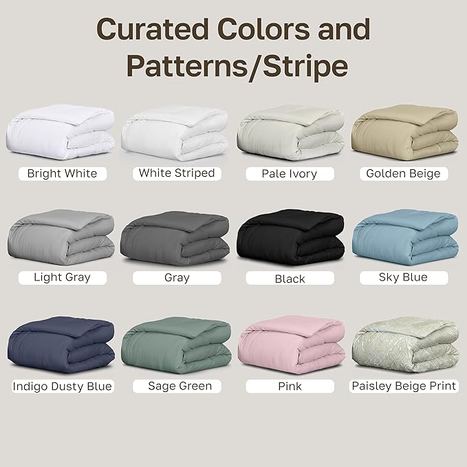California Design Den Twin XL/Twin Duvet Cover Cotton Only - Premium 400 Thread Count, Natural 100% Cotton Duvet Cover Only, Soft Sateen Weave, Button Closure and Corner Ties - Striped White