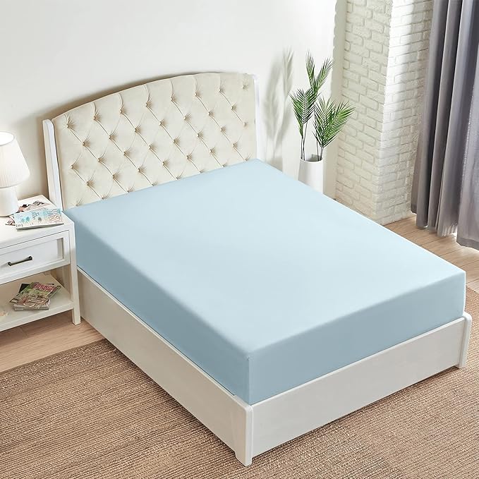Mellanni California King Fitted Sheet - Iconic Collection Bedding Sheets with up to 16 inch Deep Pocket - Soft & Cooling - Fade & Stain Resistant - 1 PC (Cal King, Aqua)