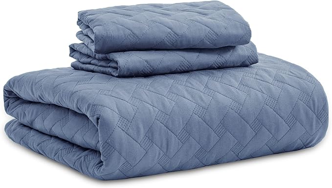Bedsure Quilts King Size - Lightweight Bedspreads King Size with Basket Weave Pattern, Soft Quilt Bedding Set, Mineral Blue Comforter Set Coverlet for All Seasons with 2 Pillow Shams (106" x 96")