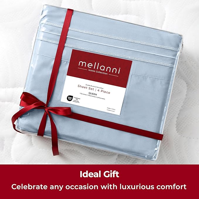 Mellanni Extra Deep Twin XL Sheets - 3 PC Iconic Collection Bedding - Luxury, Ultra Soft, Cooling Bed Sheets - Wrinkle, Fade, Stain Resistant (Twin Extra Long, Blue Hydrangea)