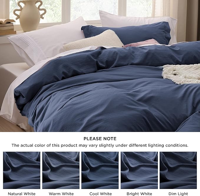 Bedsure Navy Duvet Cover Queen Size Only - Prewashed Cotton-Like Polyester Extra Soft All Season Bedding, Includes 1 Duvet Cover 90x90 Inches with Zipper Closure, Comforter Not Included