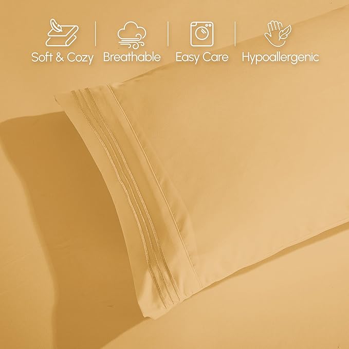 Elegant Comfort Luxurious 1500 Premium Hotel Quality Microfiber 4-Piece Sheet Set, 18-24 Inches Deep - Extra Deep Pocket Sheets - Ultra Soft 4PC Deep Pocket Sheets, California King, Camel-Gold