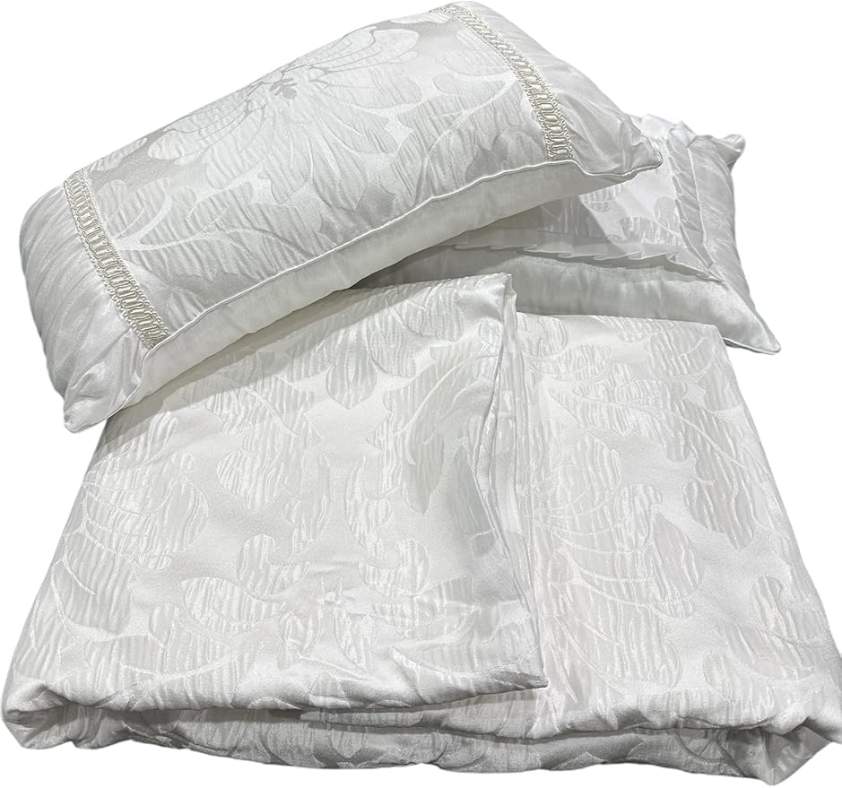 Luxury Egyptian Bed N Bag 8PC Sara White Duvet Cover Set Plus Down Alternative Insert, Full/Queen