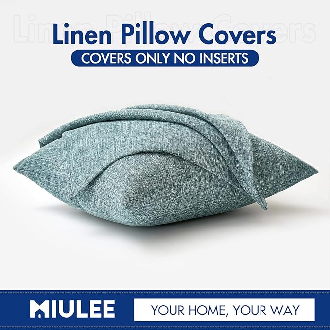 MIULEE Pack of 2 Decorative Linen Burlap Coastal Pillow Covers Farmhouse Boho Accent Pillowcases for Sofa Car Couch Bedroom Living Room Decor 18x18 Inch Teal