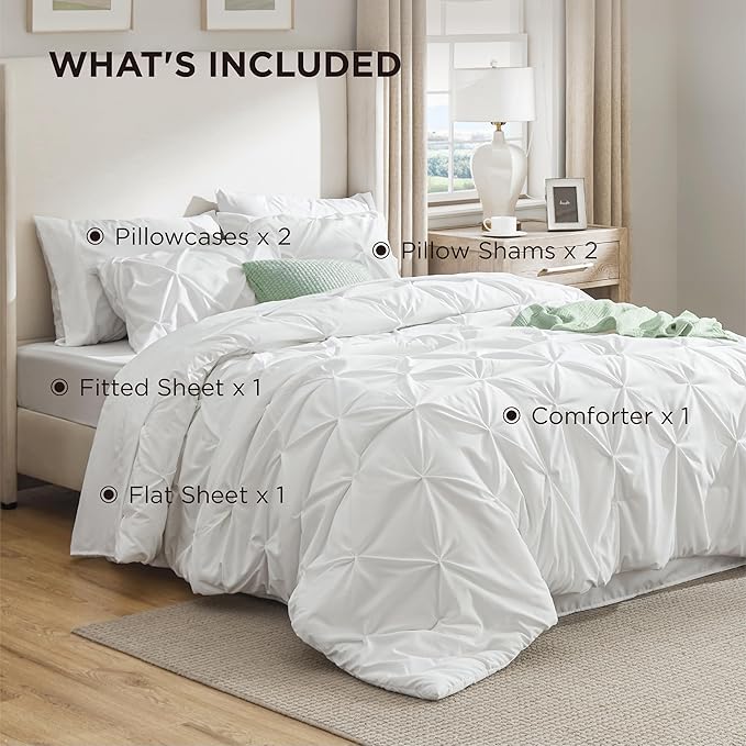 Bedsure Full Size Comforter Sets - Bedding Sets Full 7 Pieces, Bed in a Bag White Bed Sets with Comforter, Sheets, Pillowcases & Shams, Adult & Kids Bedding
