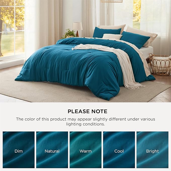 Bedsure Queen Comforter Set, Teal Soft Prewashed Bedding for All Seasons, 3 Pieces GentleSoft™ Bed Set, 1 Lightweight Comforter (90"x90") and 2 Pillowcases (20"x26")