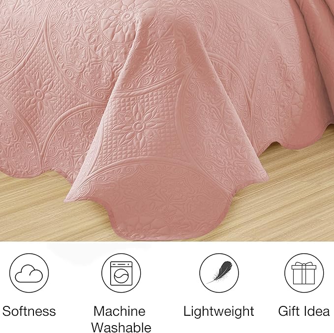 MOONLIGHT20015 10 Pack Twin Quilt Bedding Set (68" x 86") - Bulk Wholesale for Hotels, Guest Bedroom & Airbnbs - Lightweight Microfiber Reversible Floral Embossed Quilts Bedspreads (Peach)
