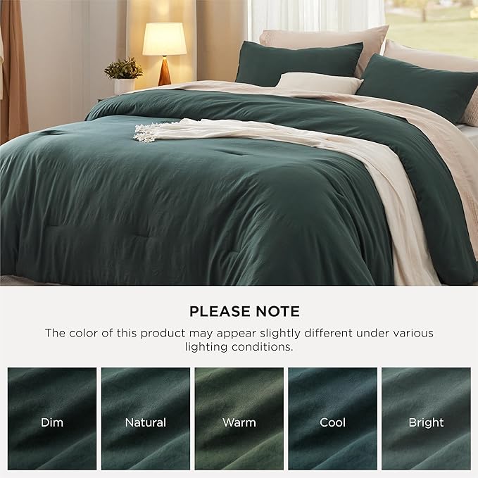Bedsure Super King Plus Comforter Set, Forest Green Soft Prewashed Bedding for All Seasons, 3 Pieces GentleSoft™ Bed Set, 1 Lightweight Comforter (128"x120") and 2 Pillowcases (20"x36")