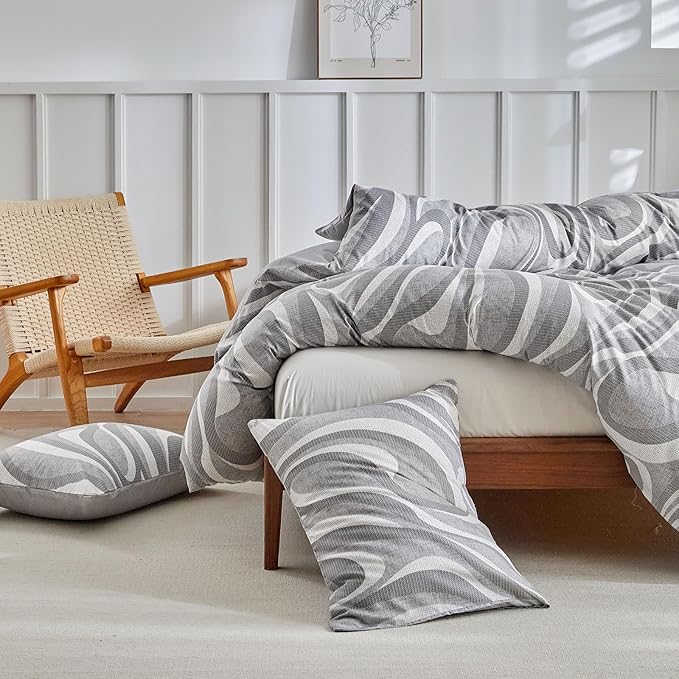 Lekesky Grey Duvet Cover Queen Size, Abstract Geometric Print Queen Comforter Cover, 3 Pieces Soft Microfiber Modern Bedding Set with 2 Pillowcases 20"x26" (No Comforter)