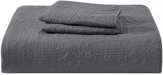 Mellanni King Bedspread Coverlet Set - Bedding Cover with Shams - Ultrasonic Quilting Technology - 3 Piece Oversized Quilt Set - Bedspreads & Coverlets (King, Gray)