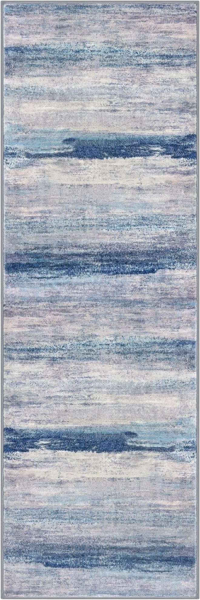 KOZYFLY Modern Abstract Hallway Runner Rug, 2x8 Washable Rug Runner Non-Slip Soft Striped Kitchen Runner Rugs, Print Blue/Grey/Beige Carpet Runner for Entryway Bathroom Laundry Room Foyer