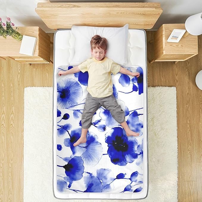 Waterproof Bed Pad Reusable Changing Pad Toddler Mattress Protector Large Pee Pad Baby Diaper Pad Soft Washable Liner Chinese Blue Poppy
