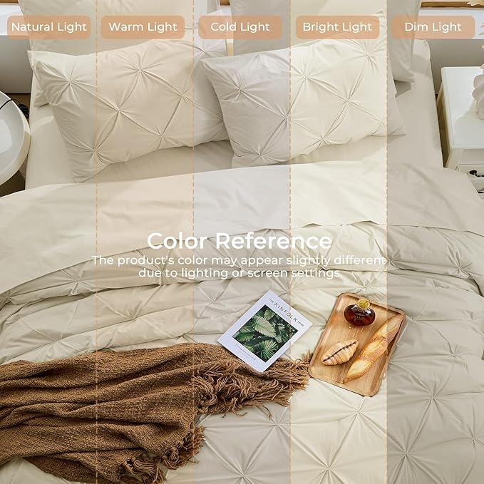 Sasttie Twin XL Comforter Set, 5-Piece Bed in a Bag, Pintuck Bedding Sets for All Season, Includes Comforter, Flat Sheet, Fitted Sheet, Pillowcase and Pillowsham, Linen
