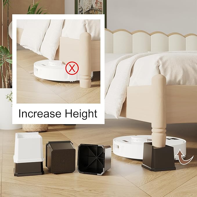 Bed Risers 4 Inch 8 Pack, Oversized L Shape Furniture Bed Lifts Risers 4 in Heavy Duty Wide Opening Elevators fits to Couch, Sofa, Bed Frame, Black