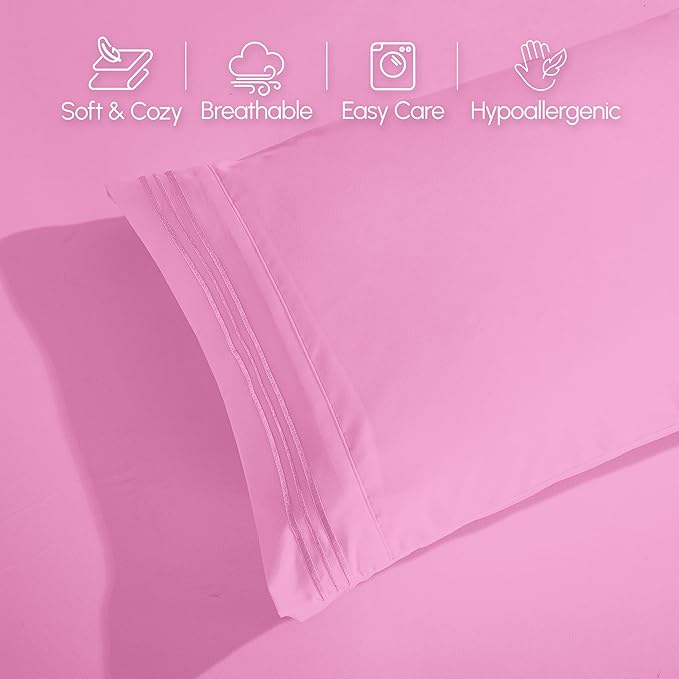 Elegant Comfort Luxurious 1500 Premium Hotel Quality Microfiber 4-Piece Sheet Set, 18-24 Inches Deep - Extra Deep Pocket Sheets - Ultra Soft 4PC Deep Pocket Sheets, Full, Light Pink