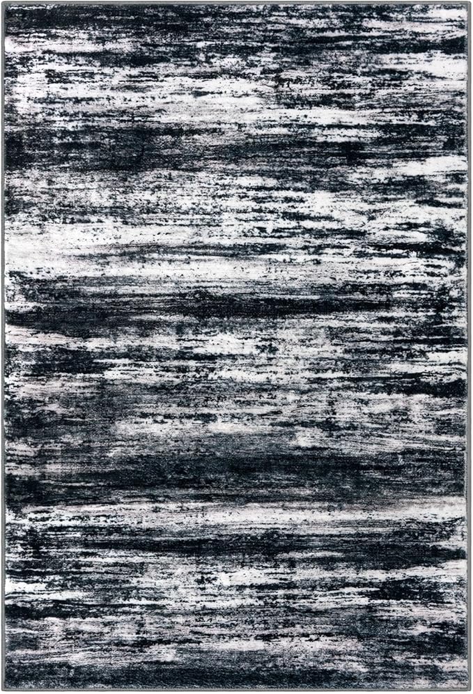 KOZYFLY Modern Abstract Small Area Rugs, 2x3 Washable Kitchen Rug Non-Slip Soft Small Bathroom Rug, Black Navy Blue Grey Striped Entryway Rugs Faux Wool Doormat for Bedside Entrance Bedroom Sink