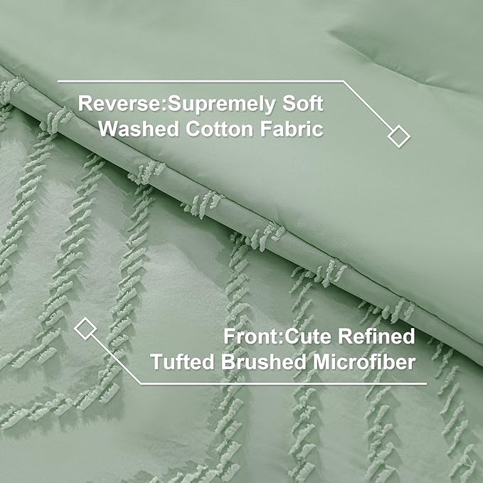 Litanika Sage Green Queen Size Comforter Set with Sheets - 7 Pieces Bed in a Bag Queen Boho Tufted Complete Bedding Sets with Comforter, Sheets, Pillowcases & Shams
