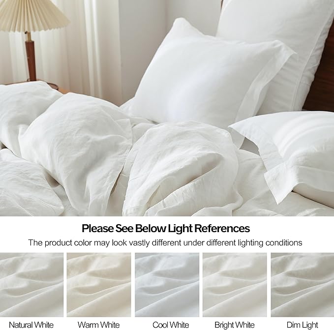 Simple&Opulence 100% Linen Duvet Cover Set, 3 PCS Natural French Flax White Duvet Cover California King Size, Breathable Soft Comfy Linen Bedding Comforter Cover with 2 Pillowcases(White, 104"x98")
