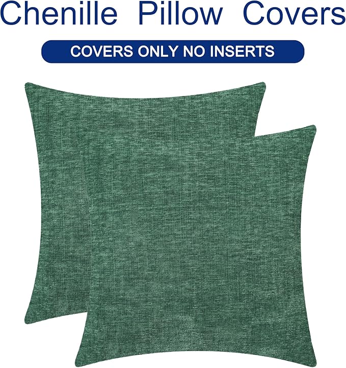 CaliTime Christmas Throw Pillow Covers Decorative 26 X 26 Inches Pack of 2 Cozy Chenille Cushion Cases for Couch Sofa Bed Living Room Home Dark Green