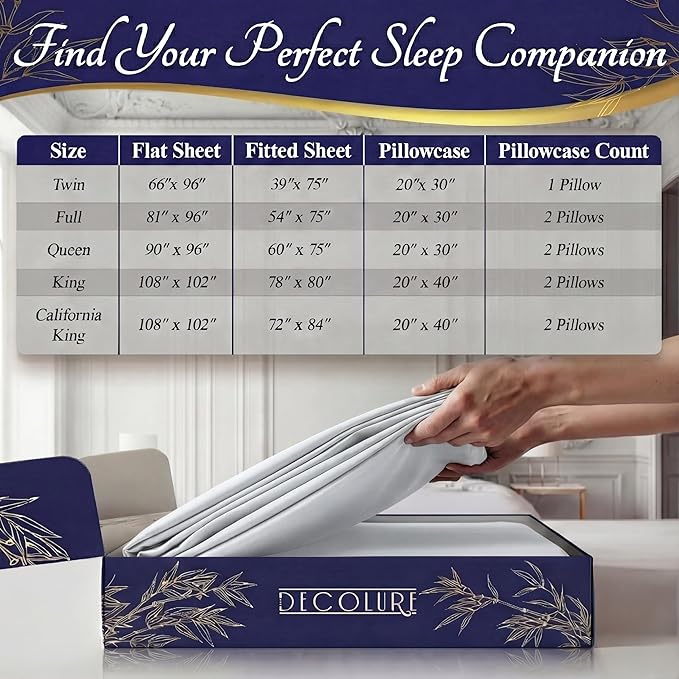 DECOLURE 100% Viscose Derived from Bamboo Sheets Twin Size - Luxury 3 Pc Naturally Cooling Sheets, Ultra Soft Bed Set - Deep 17" Pockets, Durable Double Stitching, Oeko Tex Standard (White)