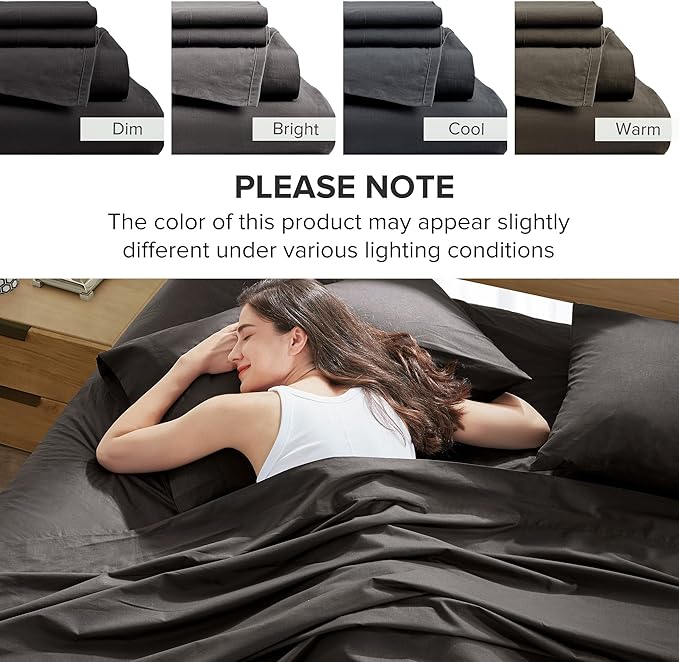 Comfort Spaces 100% Cotton Sheets Full, Breathable & Ultra Soft Cotton Sheets, Naturally Cool Cotton Bed Sheets with 14" Elastic Pocket Fits up to 16" Mattress, All Season Sheet Set, Black 4 Piece
