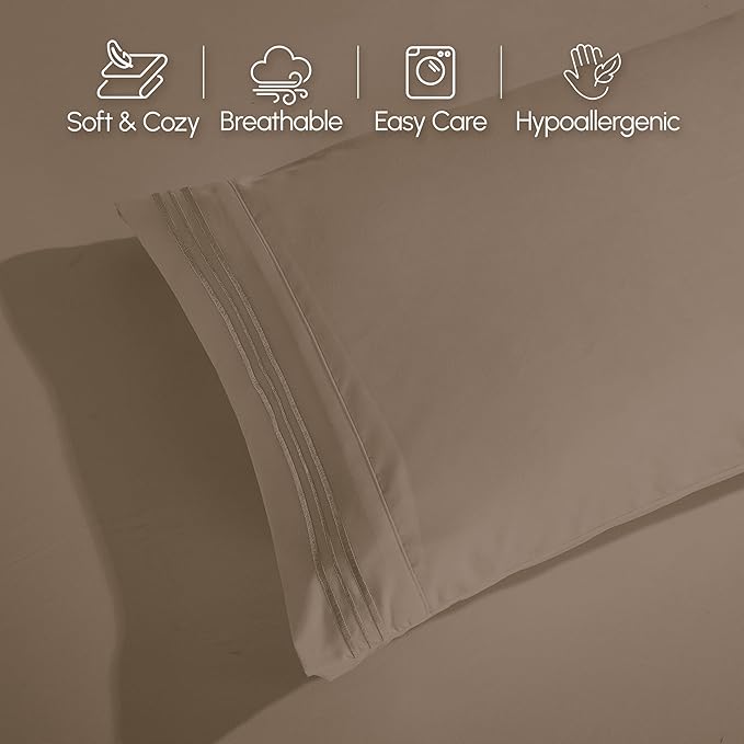 Elegant Comfort Luxurious 1500 Premium Hotel Quality Microfiber 4-Piece Sheet Set, 18-24 Inches Deep - Extra Deep Pocket Sheets - Ultra Soft 4PC Deep Pocket Sheets, Queen, Taupe