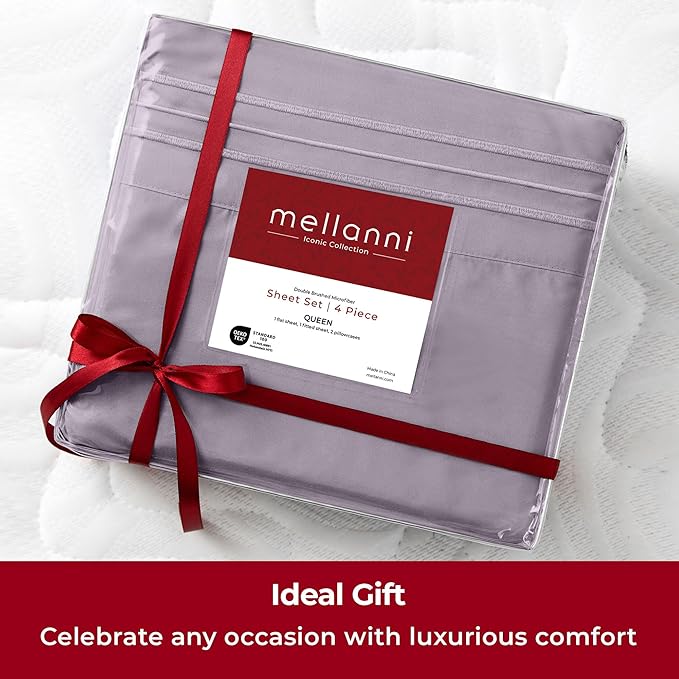 Mellanni Twin Sheets Set - 3 PC Iconic Collection Bedding - Hotel Luxury, Extra Soft, Cooling Bed Sheets - Wrinkle, Fade, Stain Resistant (Twin, Hazy Lilac)