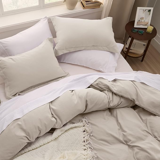 Bedsure Duvet Cover Full Size - 3 Pieces Prewashed Extra Soft Cotton-Like Bedding Set, Includes 1 Duvet Cover 80x90 Inches with Zipper Closure & 2 Pillow Shams, Linen, Comforter Not Included