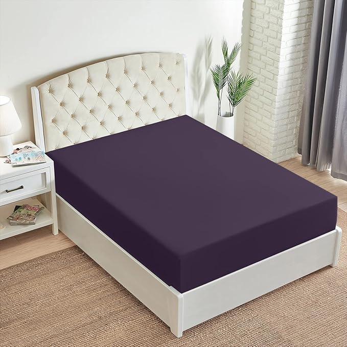 Mellanni Twin XL Fitted Sheet - Iconic Collection Bedding Sheets with up to 16 inch Deep Pocket - Soft & Cooling - Fade & Stain Resistant - 1 PC (Twin XL, Purple)