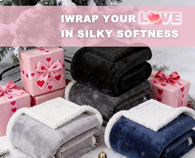 Dark Grey Twin Size Blanket for Bed, Soft Thick Fuzzy Flannel Blankets, Reversible Plush Warm Blanket, Oeko-TEX Certified, Valentine’s Day Gifts, Dark Grey 60x80 Inches