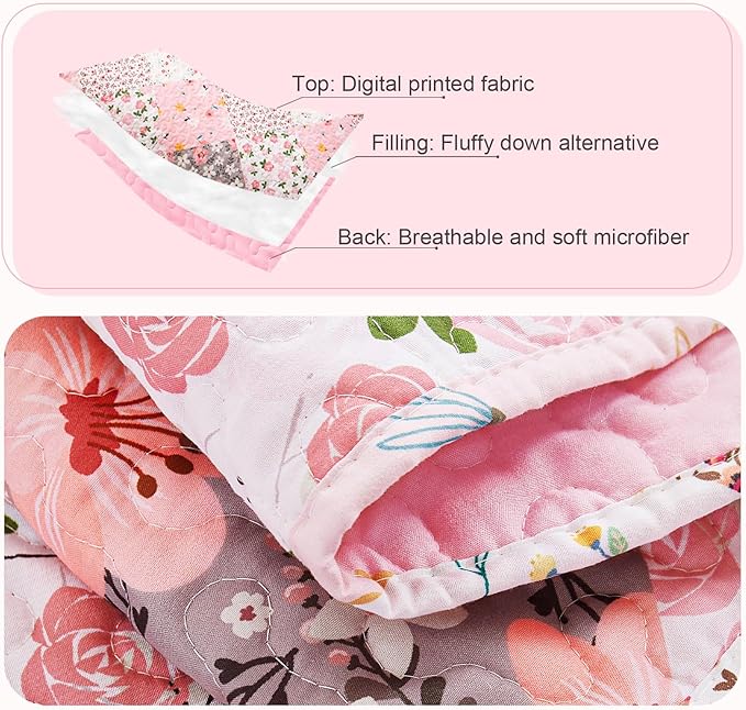 Whale Flotilla Patchwork Quilts Queen Size, Extra Soft Boho Floral Bedspreads for Bed Reversible Lightweight Full Queen Quilt Bedding Set Printed Coverlets with 2 Pillow Shams for All Seasons, Pink