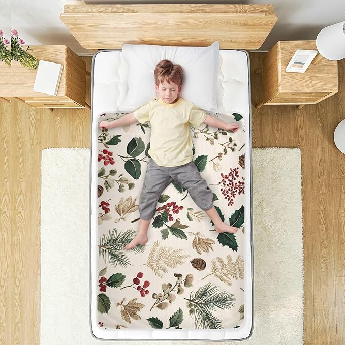 Waterproof Bed Pad Reusable Changing Pad Toddler Mattress Protector Large Pee Pad Baby Diaper Pad Soft Washable Liner Beige Holly Leaves Pine Needles Pinecones