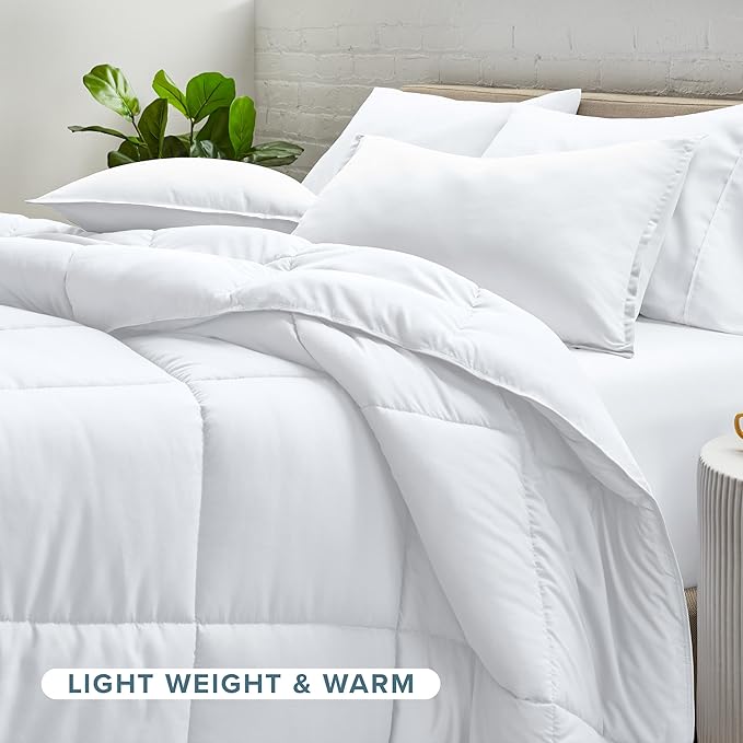 Bare Home Bedding Set 4 Piece Comforter & Sheet - Twin XL - Goose Down Alternative - Ultra-Soft 1800 Premium Bed Set (Twin XL, White/White)
