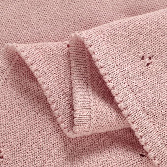 mimixiong Organic Cotton Baby Blanket Neutral Knitted Soft Crib Nursery Swaddling Receiving Blankets for Newborn Baby Boy Girl 40x30 Inch Pink