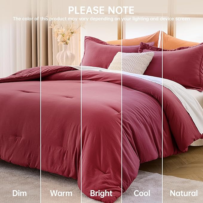 MUXHOMO King Size Comforter Set, All Season Ultra Soft Down Alternative Bedding - 3 Piece Lightweight Bed Set Includes 1 Comforter (104"x90") and 2 Pillow Shams (20"x36"), Burgundy Red