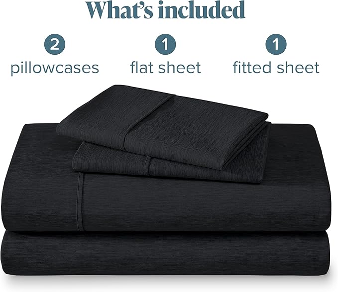 Bare Home Queen Sheet Set - Luxury 1800 Ultra-Soft Microfiber Double Brushed - Deep Pockets - Easy Fit - 4 Piece Set - Bedding Sheets & Pillowcases (Queen, Heathered Black)