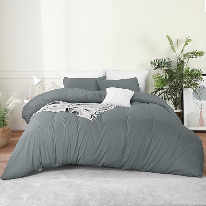 Utopia Bedding Duvet Cover Set with Pillowcases - 3 Pieces Bedding Duvet Cover with Zipper Closure - 1 Duvet Cover with 2 Pillowcases - Soft Brushed Microfiber (King, Grey)