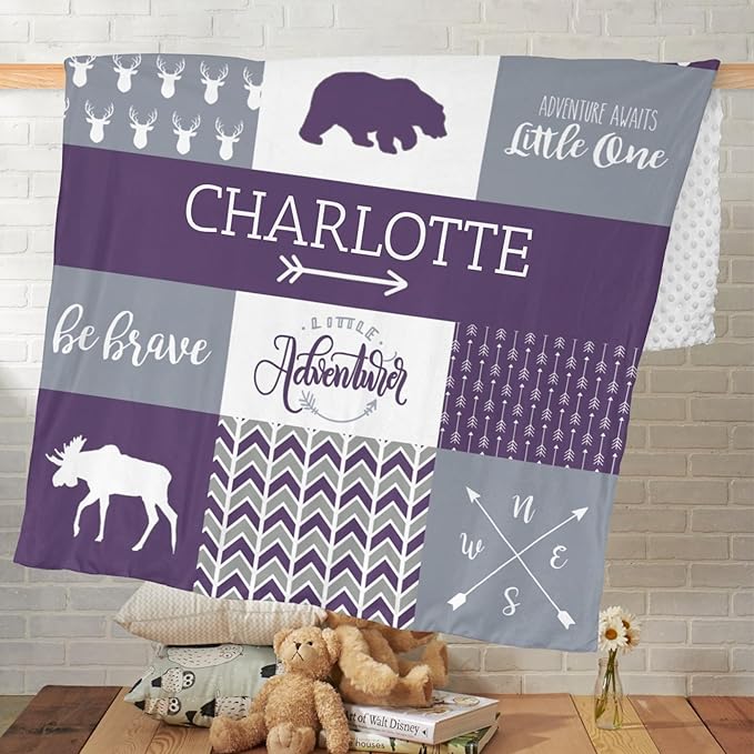 Customized Baby Blanket for Newborn Receiving, Cotton Lightweight - Personalized Baby Girl Gifts - Thermal Blanket Gift for Shower & Hospital Welcoming Purple 40"x50"