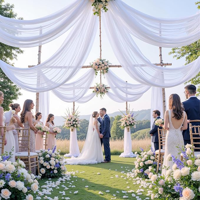 40ft×20ft White Ceiling Drapes for Weddings Events Wrinkle-Free Polyester Ceiling Backdrop for Ten Canopy Church Stage Bedroom Decor 8 Panels 5×20ft