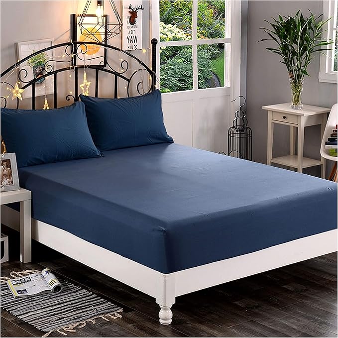Elegant Comfort 1500 Premium Hotel Quality 1-Piece Fitted Sheet, Softest Quality Microfiber - Deep Pocket up to 16 inch, Wrinkle and Fade Resistant, King, Navy Blue