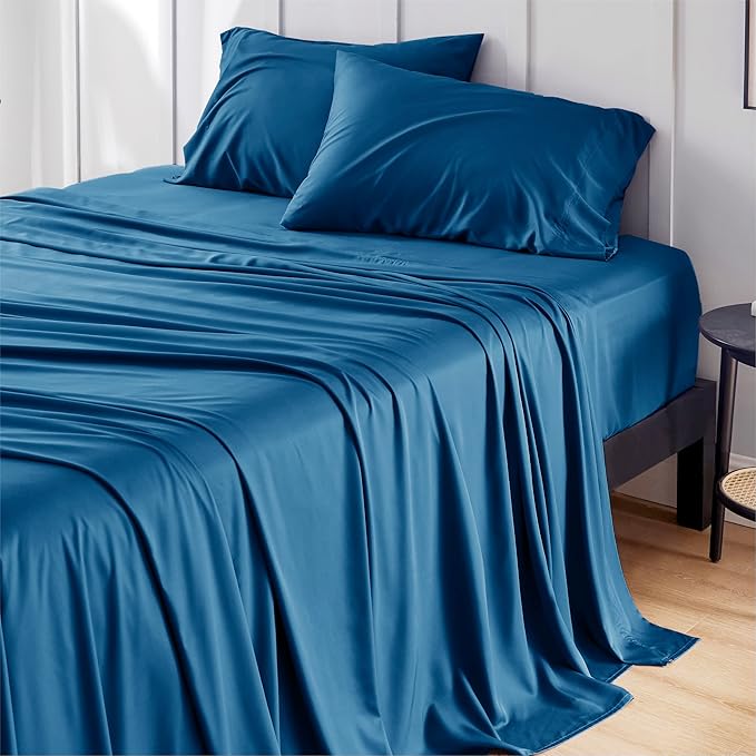 Bedsure California King Sheet Sets, Cooling Sheets, Rayon Derived from Bamboo, Breathable & Soft, Deep Pocket Up to 16 Inches, Hotel Luxury Silky Bedding for Hot Sleepers, Teal