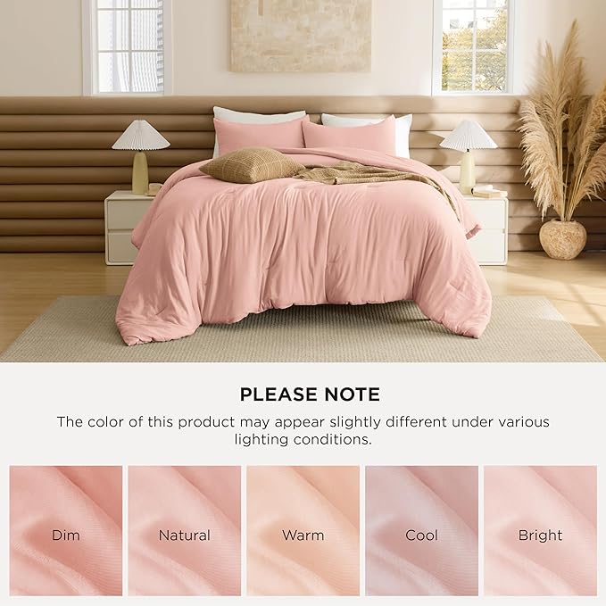 Bedsure Queen Comforter Set, Blush Pink Soft Prewashed Bedding for All Seasons, 3 Pieces GentleSoft™ Bed Set, 1 Lightweight Comforter (90"x90") and 2 Pillowcases (20"x26")
